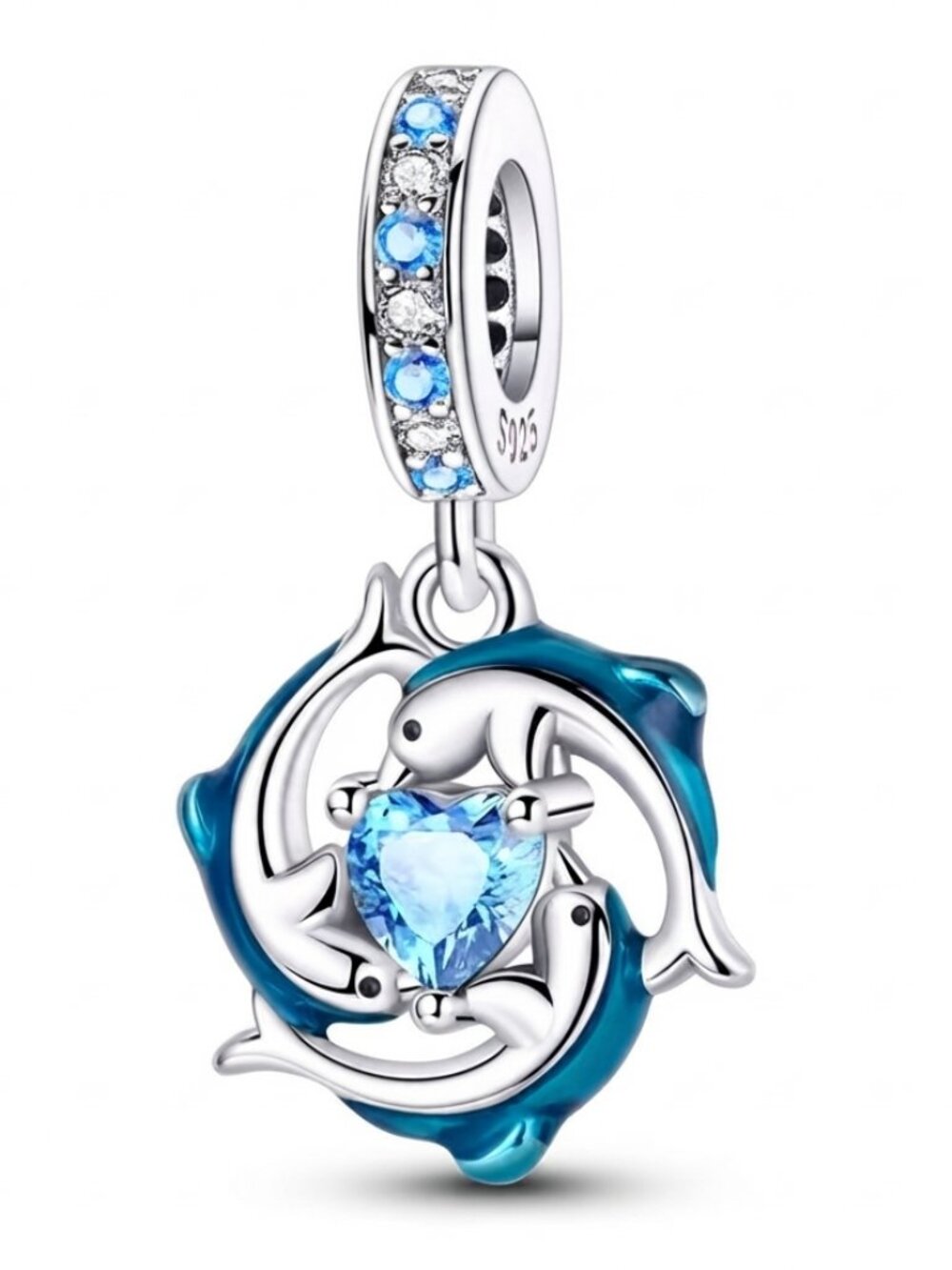 Enchanted Dolphin & Crystal Heart Dangle Charm